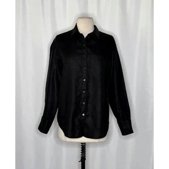 NWT!! J. CREW Garçon Classic Shirt Baird McNutt Irish Linen Solid Black Size 12
